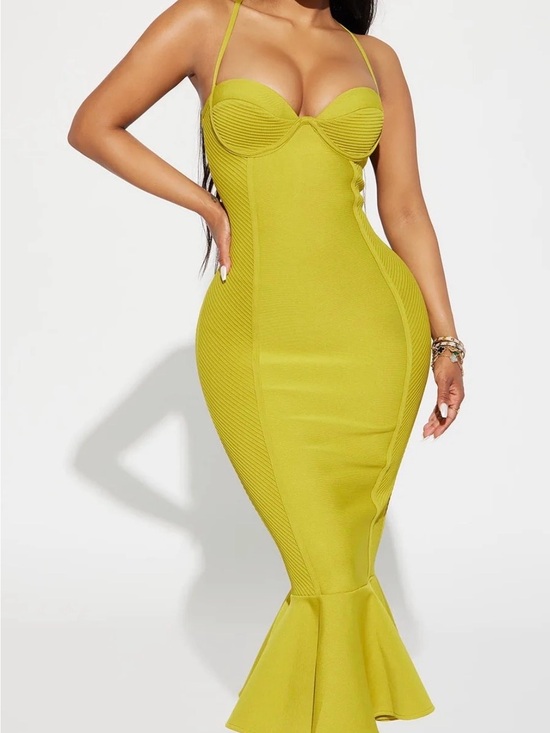 Fashion Nova Dresses & Skirts - Fashion Nova Chartreuse Halter Mermaid Bodycon Dress